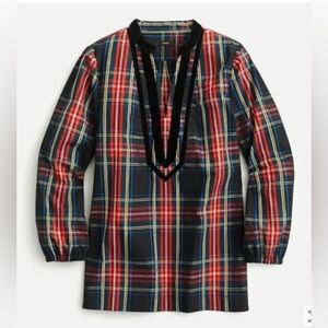 J. Crew Velvet-Trimmed V-neck Long Sleeve Tunic in Black Stewart Tartan